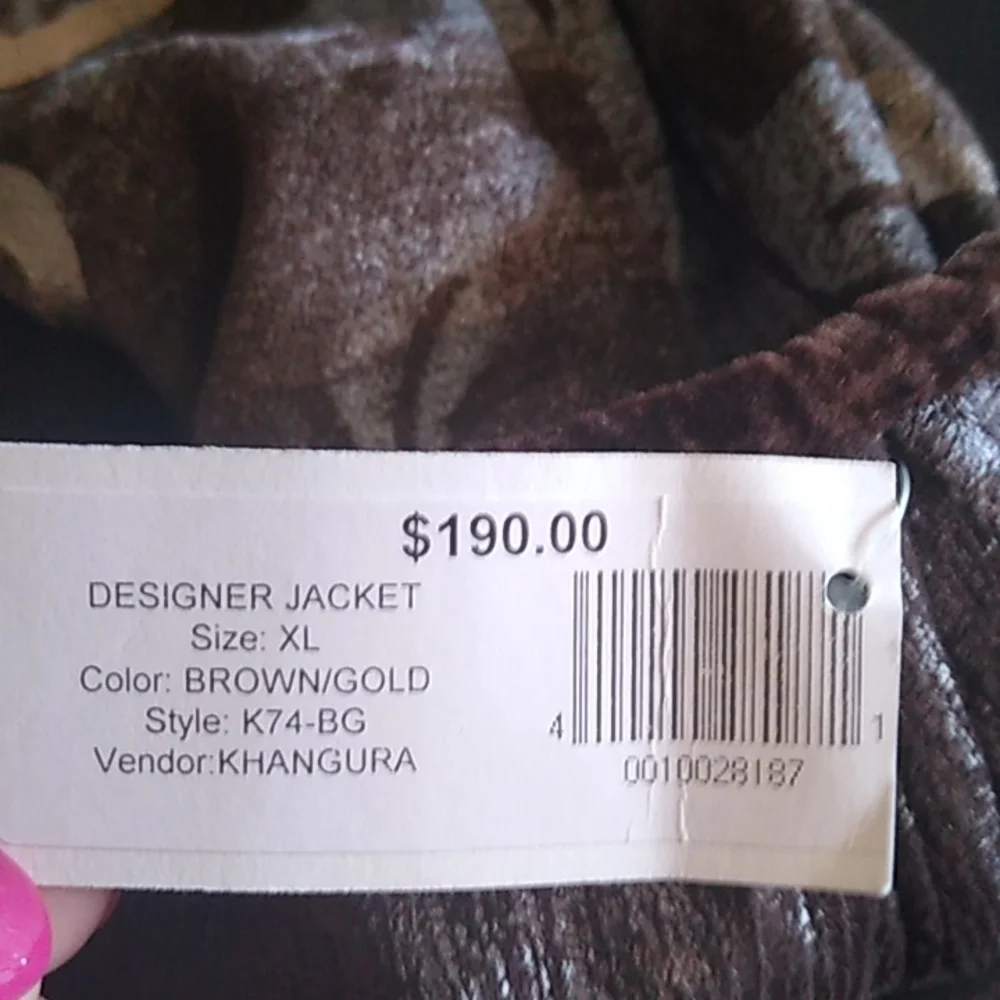 NWT Khangura Black Label -Gold Metallic Statement Winter Coat Faux Fur XL